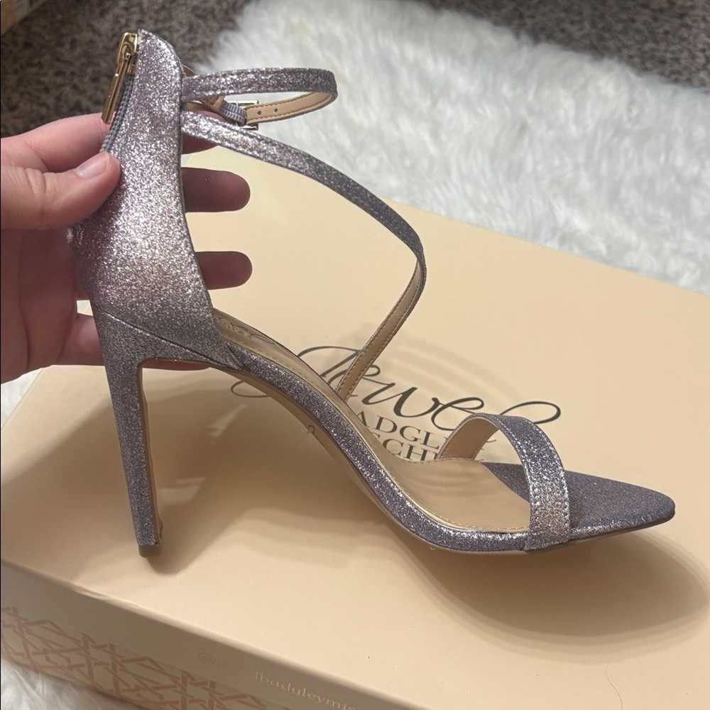 NEW In Box Jewel Badgley Mischka Purple Lilac Glitter Diana Strappy Heels Size 7 - Picture 15 of 16